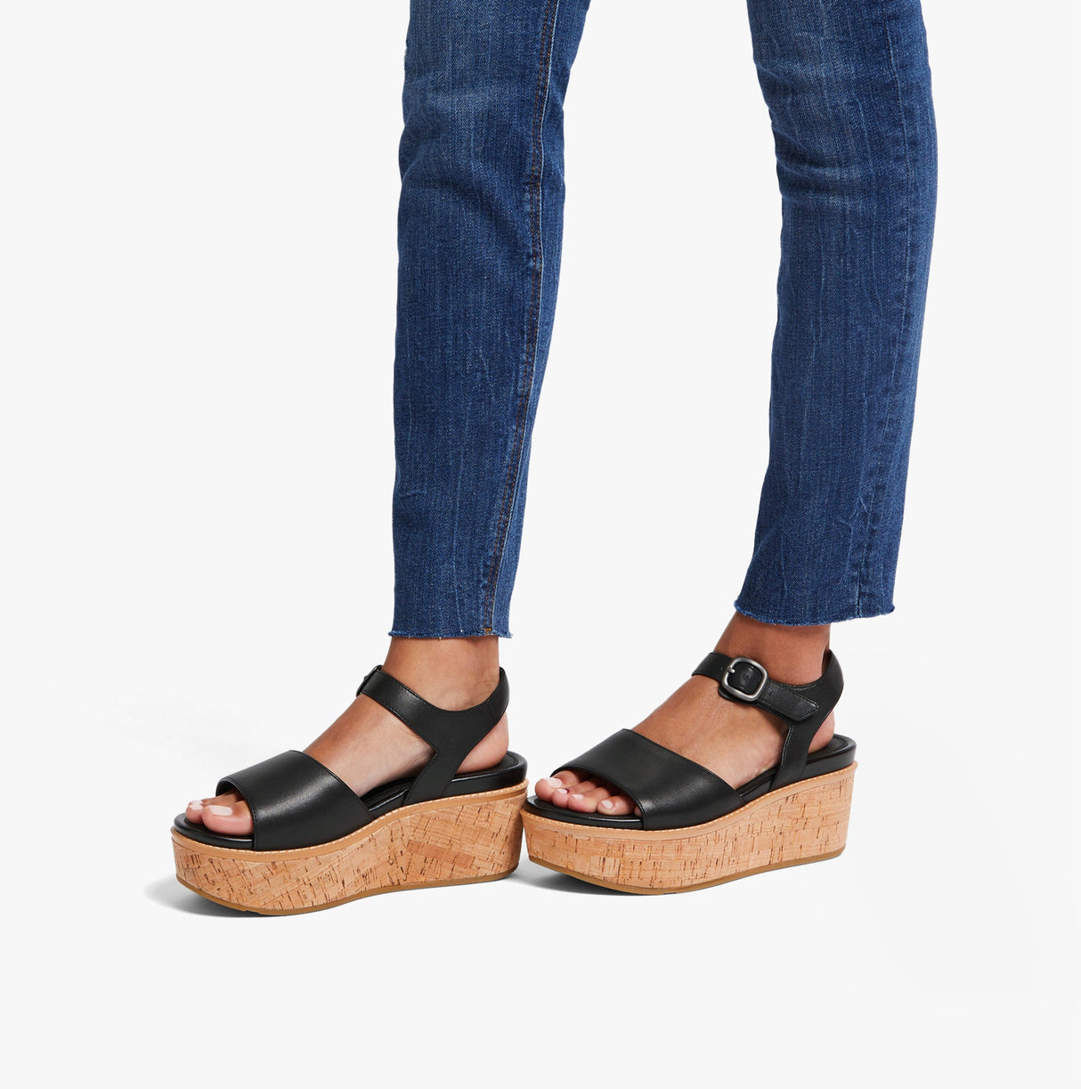 FitFlop ELOISE Womens Cork-Wrap Wedge Sandals Stone Black