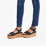 FitFlop ELOISE Womens Cork-Wrap Wedge Sandals Stone Black