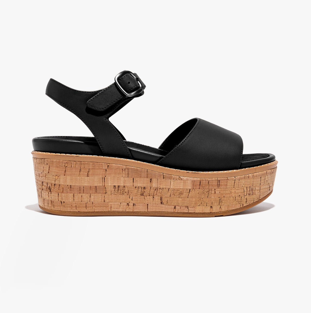 FitFlop ELOISE Womens Cork-Wrap Wedge Sandals Stone Black