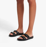 FitFlop GRACIE Womens Rubber-Buckle Leather Two-Bar Sliders All Black