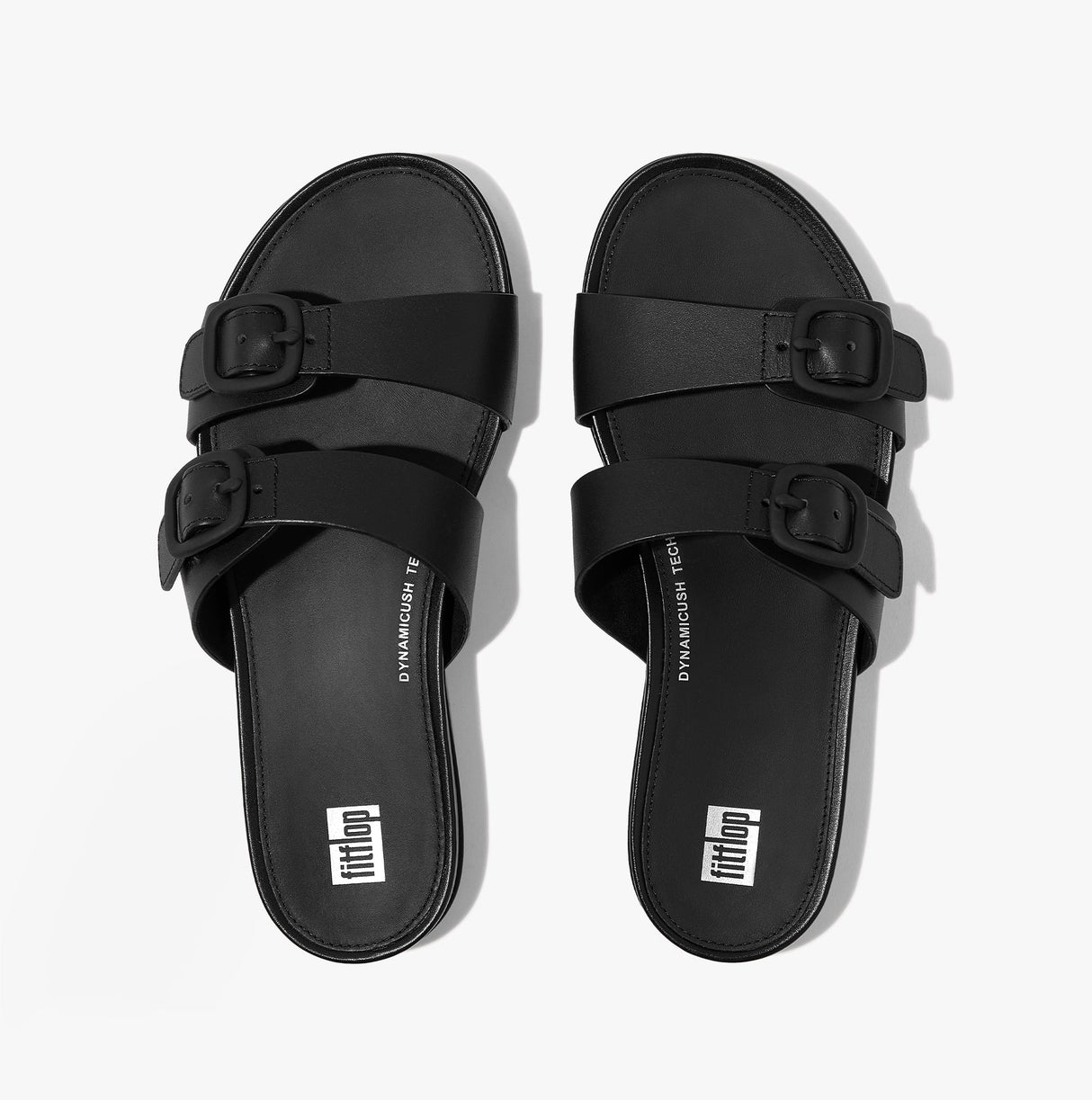 FitFlop GRACIE Womens Rubber-Buckle Leather Two-Bar Sliders All Black