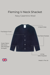 Fleming V-Neck Shacket - Navy Casentino Wool