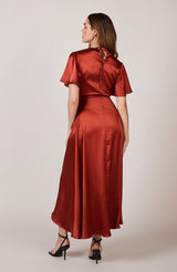 Florence Waterfall Dress in Burnt Orange Satin