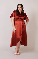 Florence Waterfall Dress in Burnt Orange Satin