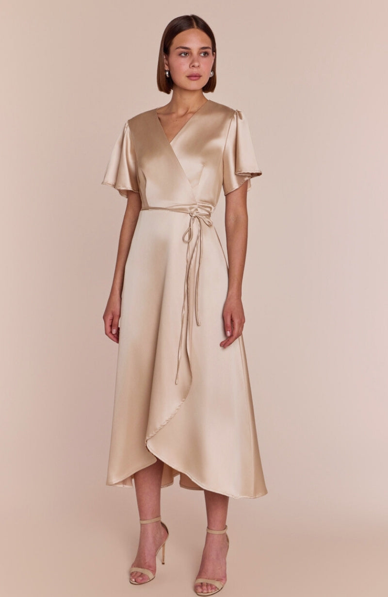 Florence Waterfall Dress in Champagne Satin
