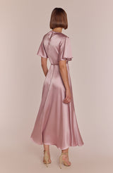 Florence Waterfall Dress in Rose Pink Satin