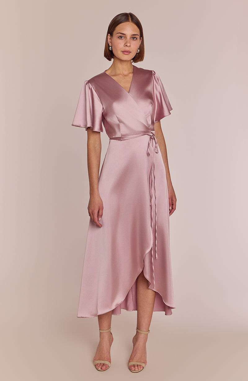 Florence Waterfall Dress in Rose Pink Satin