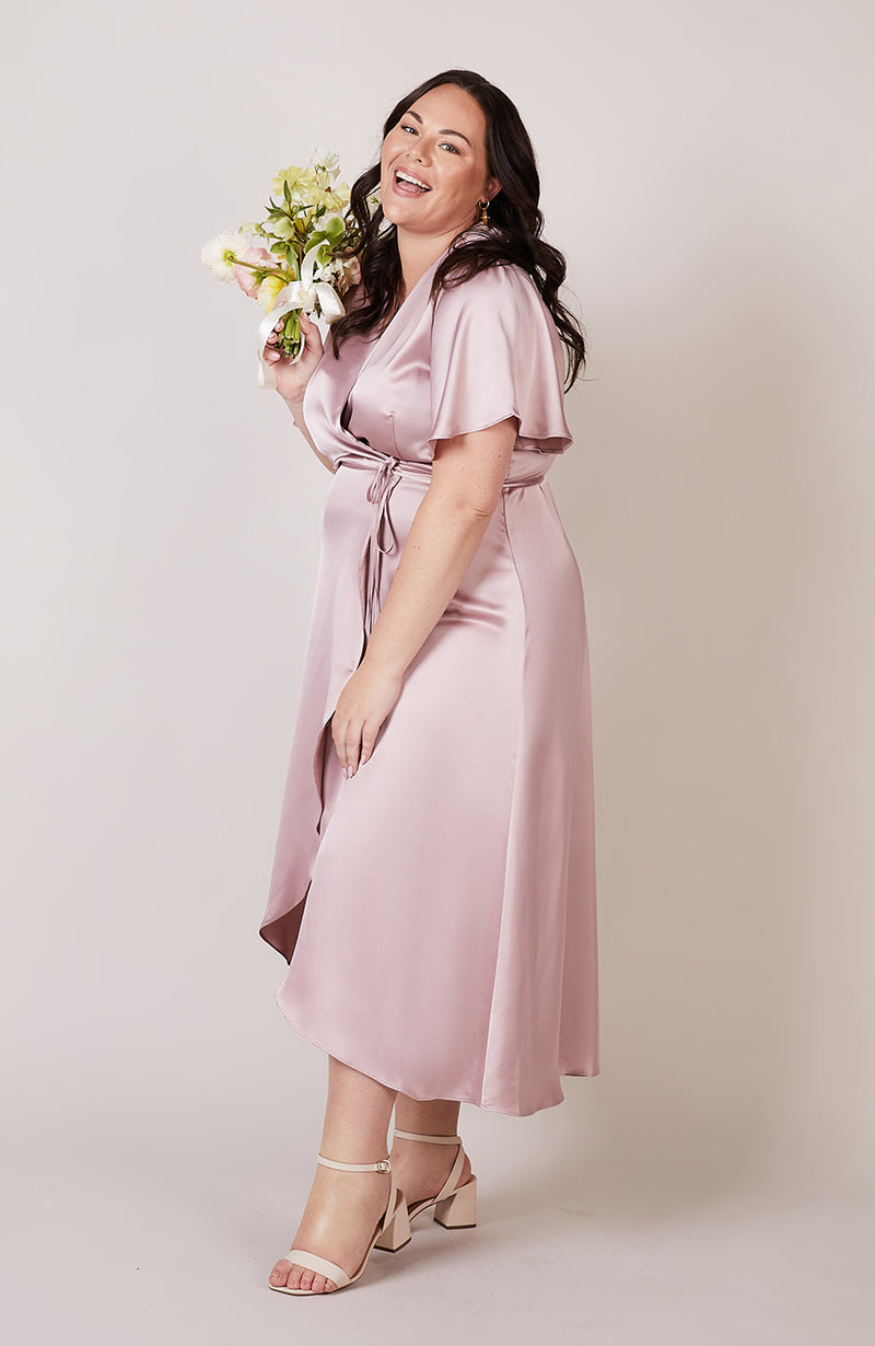Florence Waterfall Dress in Rose Pink Satin