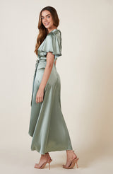 Florence Waterfall Dress in Sage Green Satin