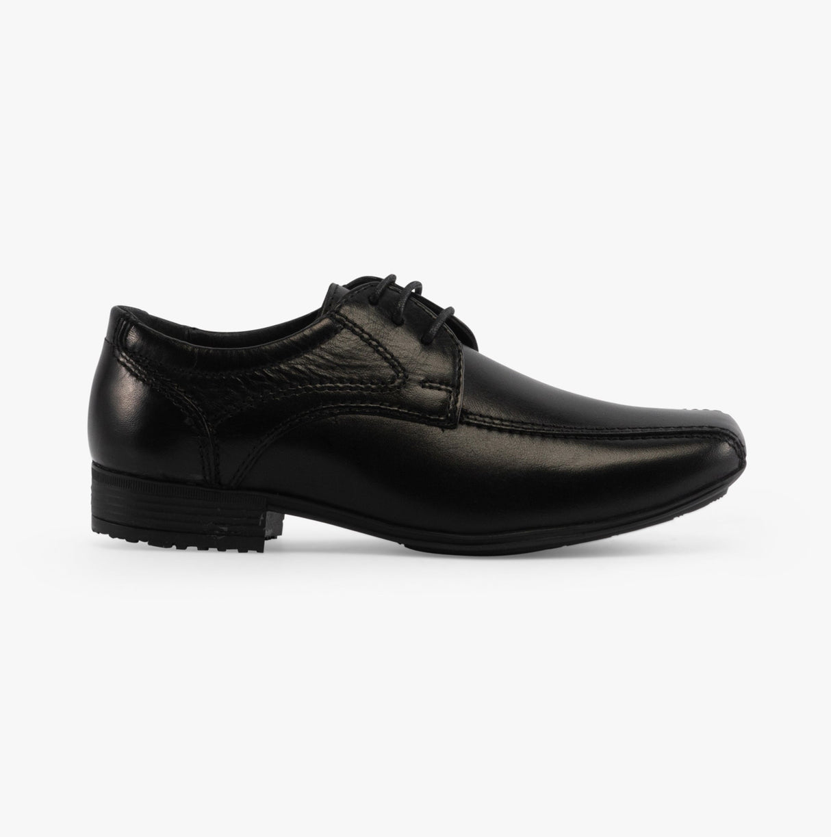 Front SNOWDEN Boys Leather Lace-Up School Shoes Black