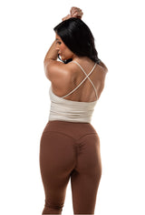 Mix And Match Beige Cross Top & Hot chocolate Scrunch Yoga Pants