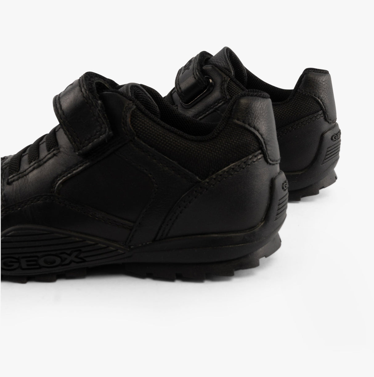 GEOX SAVAGE B Boys Leather Touch Fasten School Shoes Black