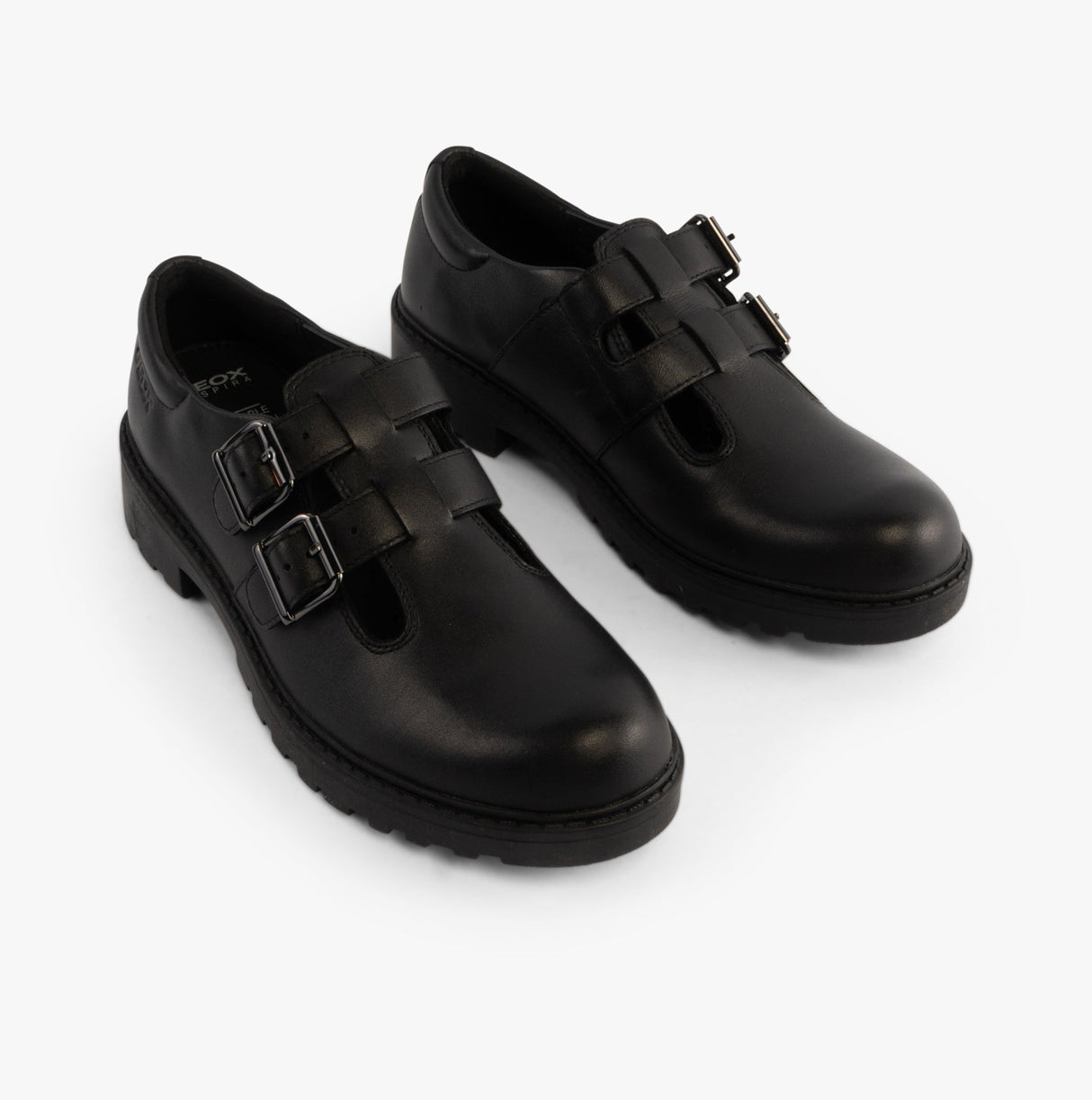 GEOX CASEY D Girls Leather Buckle School Shoes Black