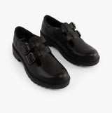 GEOX CASEY D Girls Leather Buckle School Shoes Black