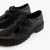 GEOX CASEY D Girls Leather Buckle School Shoes Black
