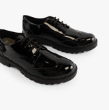 GEOX JR CASEY Girls Patent Brogue School Shoes Black