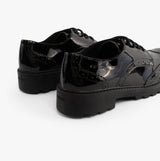 GEOX JR CASEY Girls Patent Brogue School Shoes Black