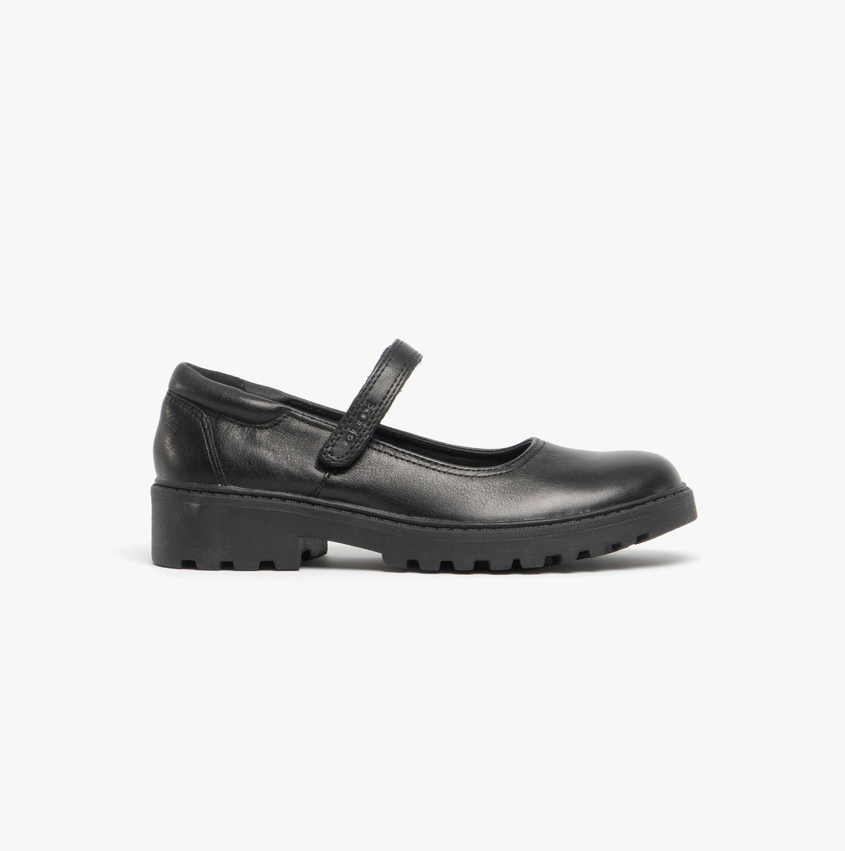 GEOX JR CASEY Girls Matte Black Leather School Shoes