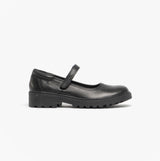 GEOX JR CASEY Girls Matte Black Leather School Shoes