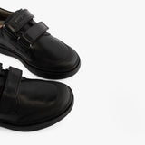 GEOX J RIDDOCK Boys Leather Touch Fasten School Shoes Black