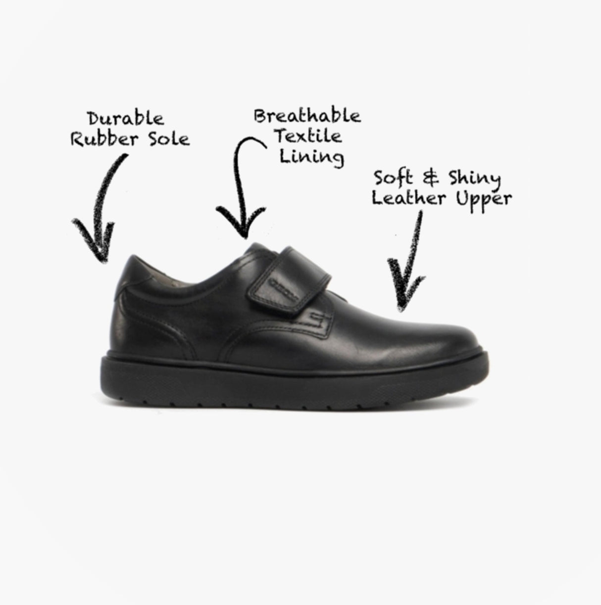 GEOX RIDDOCK Boys Single Strap School Shoes Black