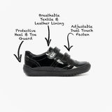 GEOX HADRIEL G G Girls Leather Touch Fasten School Shoes Patent Black