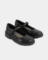 GEOX JR CASEY Girls Matte Black Leather School Shoes