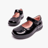 GEOX NAIMARA G A Girls Leather Touch Fasten School Shoes Patent Black