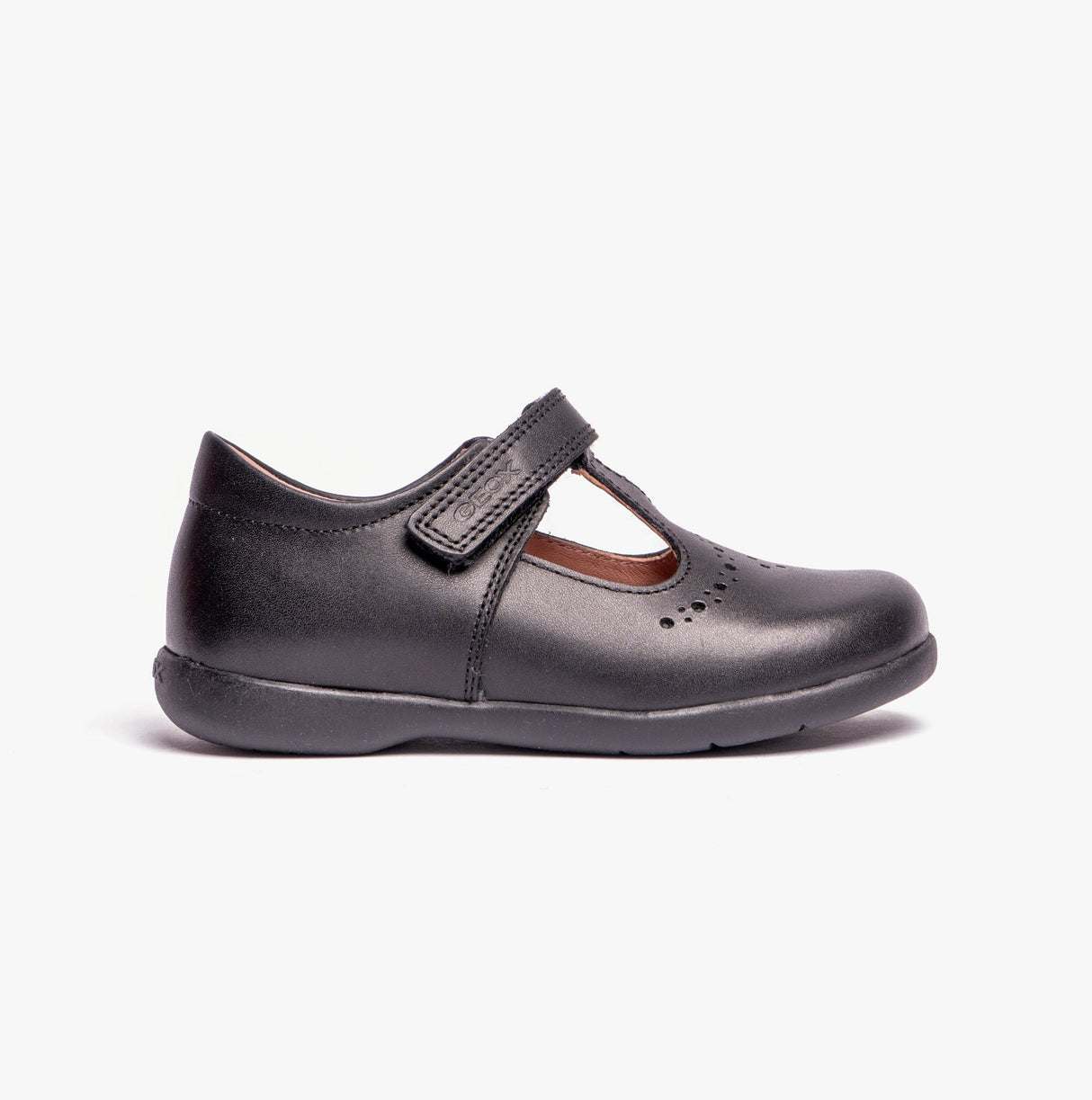 GEOX NAIMARA G B Girls Leather Touch Fasten School Shoes Black