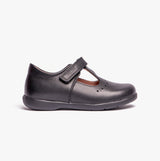 GEOX NAIMARA G B Girls Leather Touch Fasten School Shoes Black