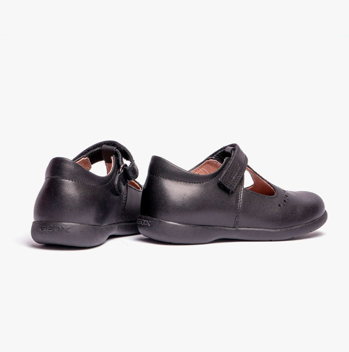 GEOX NAIMARA G B Girls Leather Touch Fasten School Shoes Black