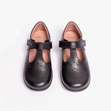 GEOX NAIMARA G B Girls Leather Touch Fasten School Shoes Black