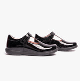 GEOX NAIMARA G B Girls Leather Touch Fasten School Shoes Patent Black