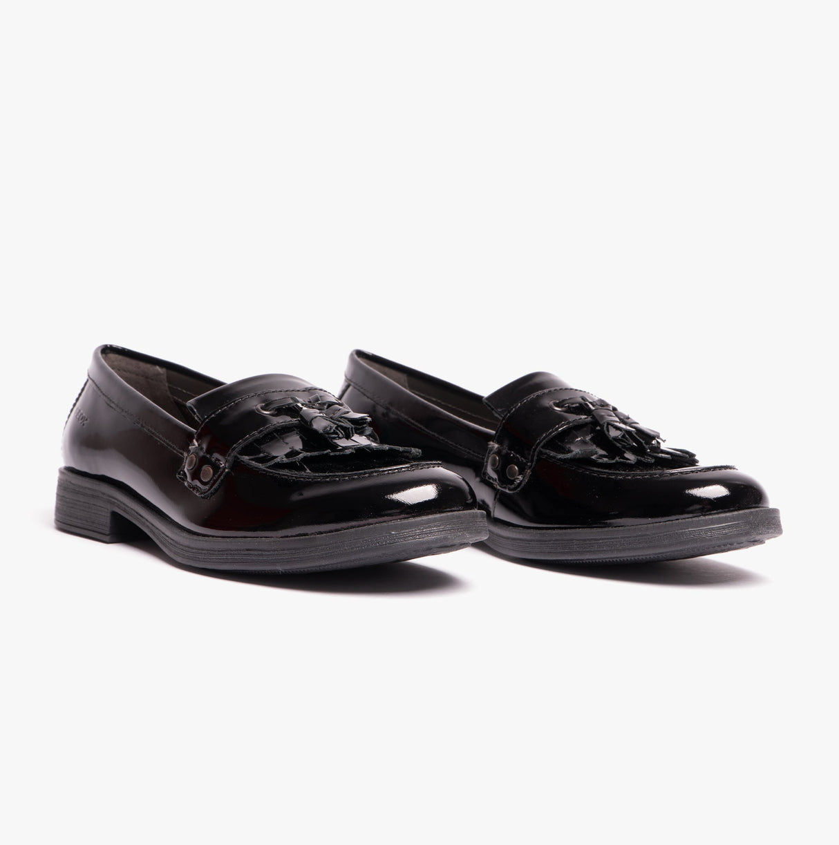 GEOX JR AGATA Girls Moccasin Tassel School Shoes Patent Black