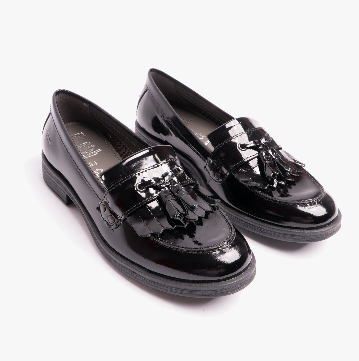 GEOX JR AGATA Girls Moccasin Tassel School Shoes Patent Black