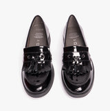 GEOX JR AGATA Girls Moccasin Tassel School Shoes Patent Black