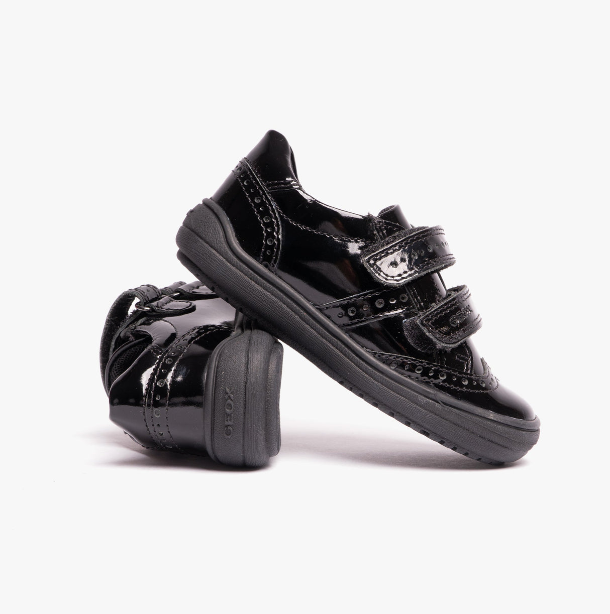 GEOX HADRIEL G G Girls Leather Touch Fasten School Shoes Patent Black