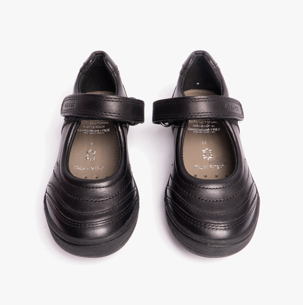 GEOX HADRIEL I Girls Leather Touch Fasten School Shoes Black