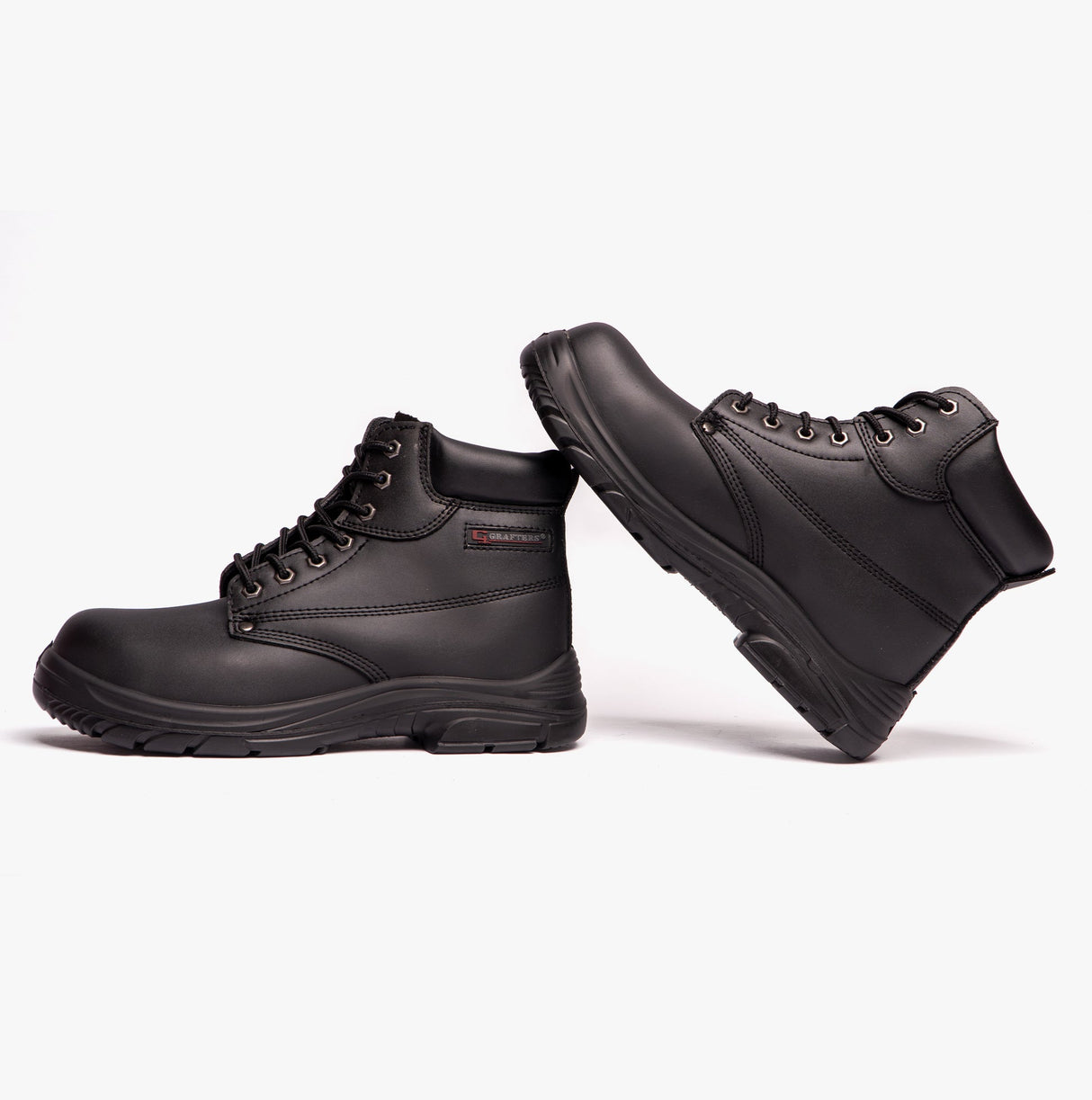 Grafters M9503A Mens Leather Super Wide Ankle Safety Boots Black