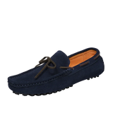 Men's Casual Flat-Soled Leather Loafer Moccasins Comfortable and Light Square-Toe Beanie Shoes with Bow for Driving