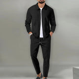 2024 Korea new men's fall two-piece jogging lapel jacket top + loose pants cotton casual sportswear big size workwear suit