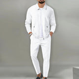 2024 Korea new men's fall two-piece jogging lapel jacket top + loose pants cotton casual sportswear big size workwear suit