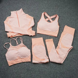 2/3/5 PCS Seamless Women Yoga Set Workout Sportswear Gym Clothing Fitness Long Sleeve Crop Top High Waist Leggings Sports Suits