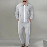 2024 Korea new men's fall two-piece jogging lapel jacket top + loose pants cotton casual sportswear big size workwear suit