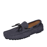 Men's Casual Flat-Soled Leather Loafer Moccasins Comfortable and Light Square-Toe Beanie Shoes with Bow for Driving