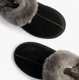 HOS Sheepskin AYLA Womens Real Sheepskin Mule Slippers Black