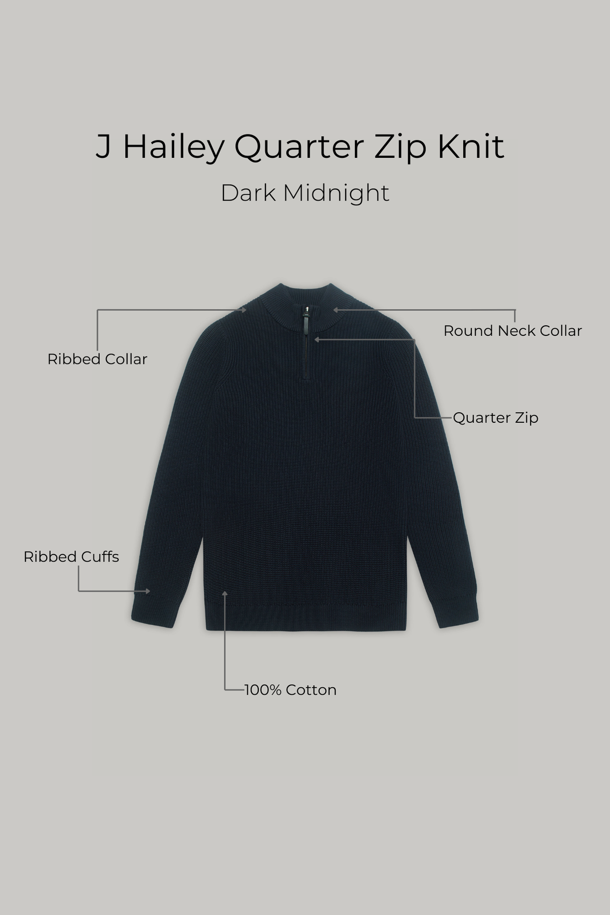 J Hailey Quarter Zip Knit -  Dark Midnight