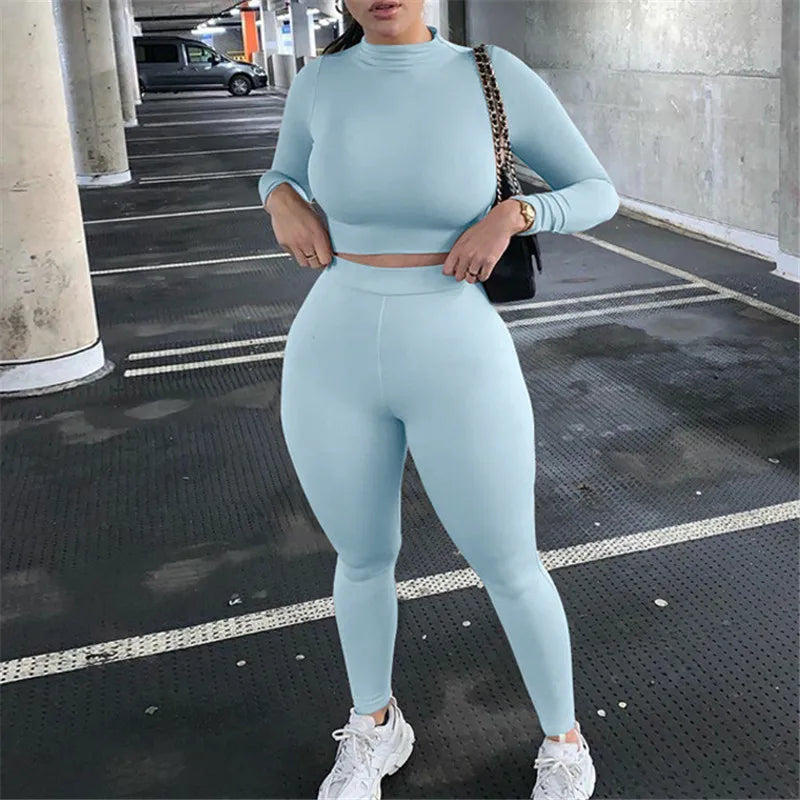 2021 New arrivals 18 color fashion casual sports fitness  crop top yoga two piece set women sportswear fitness other sportswear