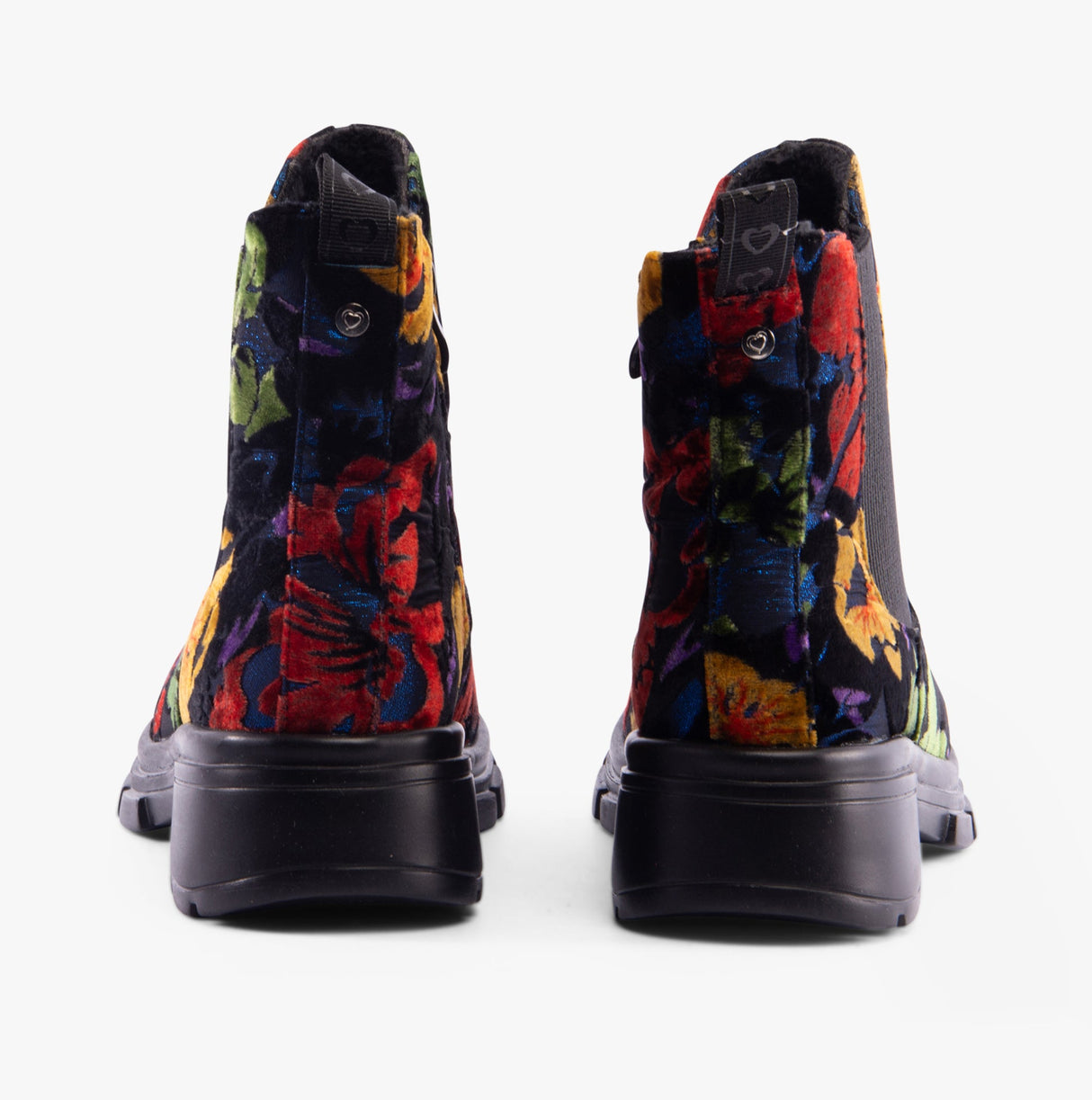 Heavenly Feet REMY Womens Chelsea Boots Floral Velour Blue