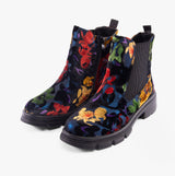 Heavenly Feet REMY Womens Chelsea Boots Floral Velour Blue